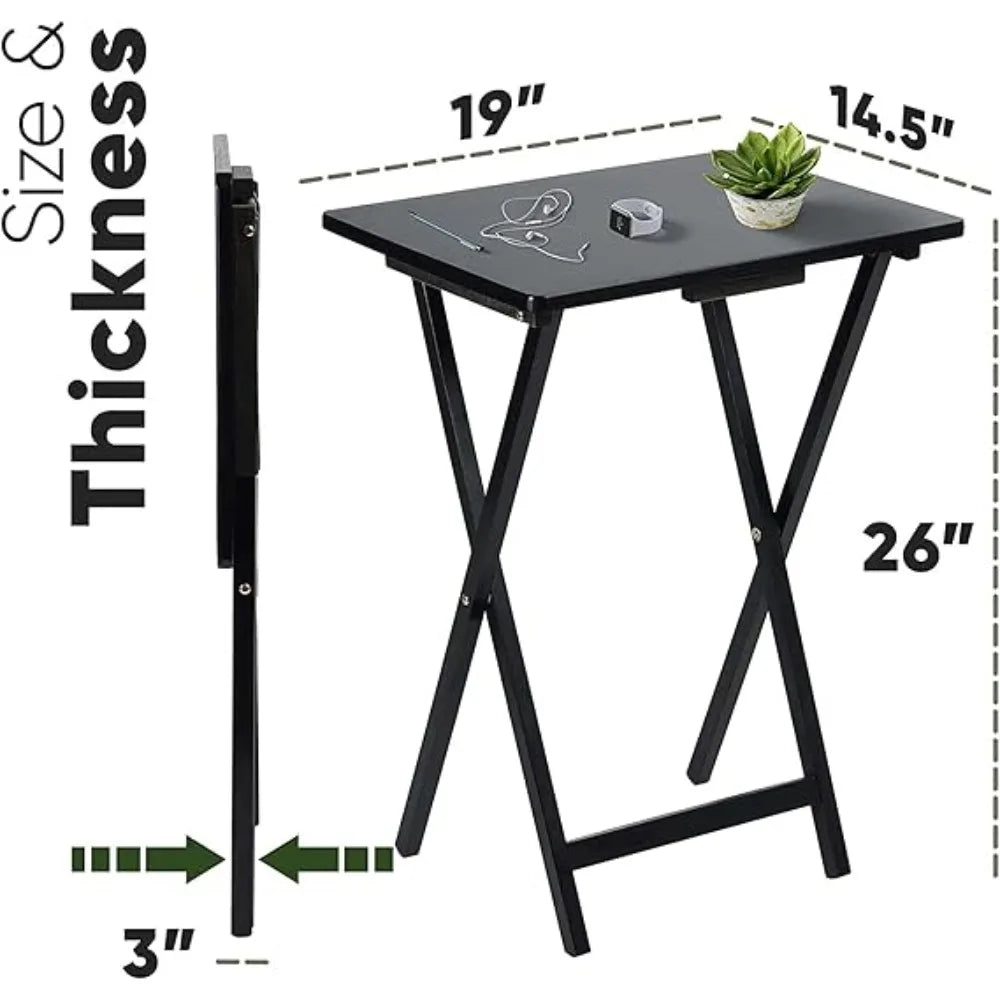 Black Wood Construction Portable Folding TV Snack Tray.