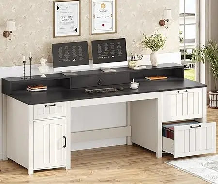 63" Wooden Farmhouse Executive Desk with Drawers, Storage Cabinet and File Drawer.