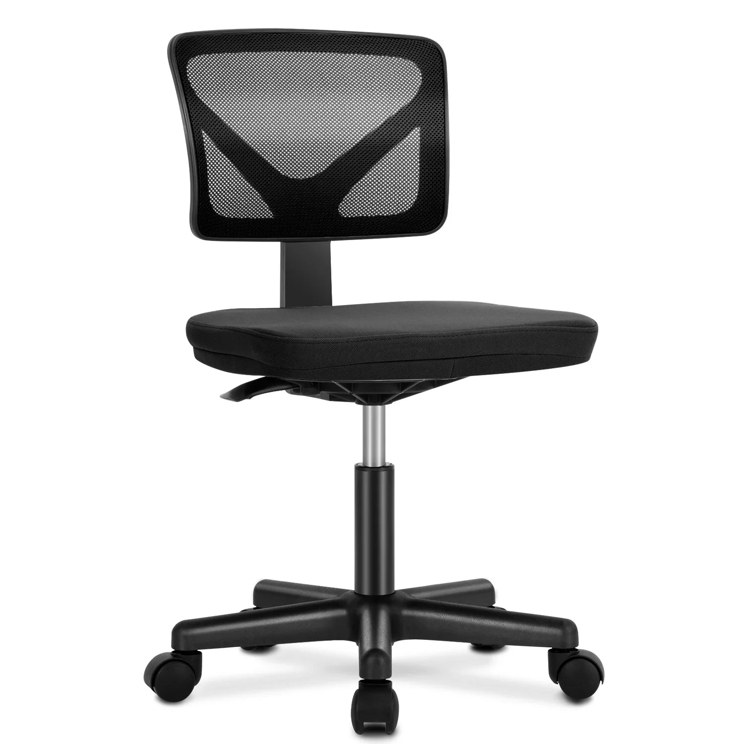 Armless Mesh Office Chair with Lumbar Support, Low Back, Adjustable Height and Swivel Seat.  Various colors.