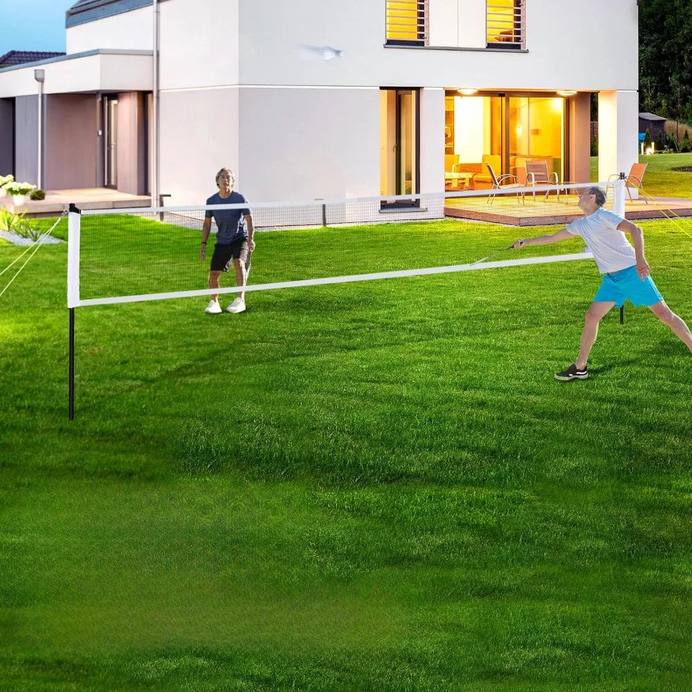 Backyard Badminton Set  with Professional Net, 4 Shuttlecocks, 4 Badminton Rackets, and Carrying Case.