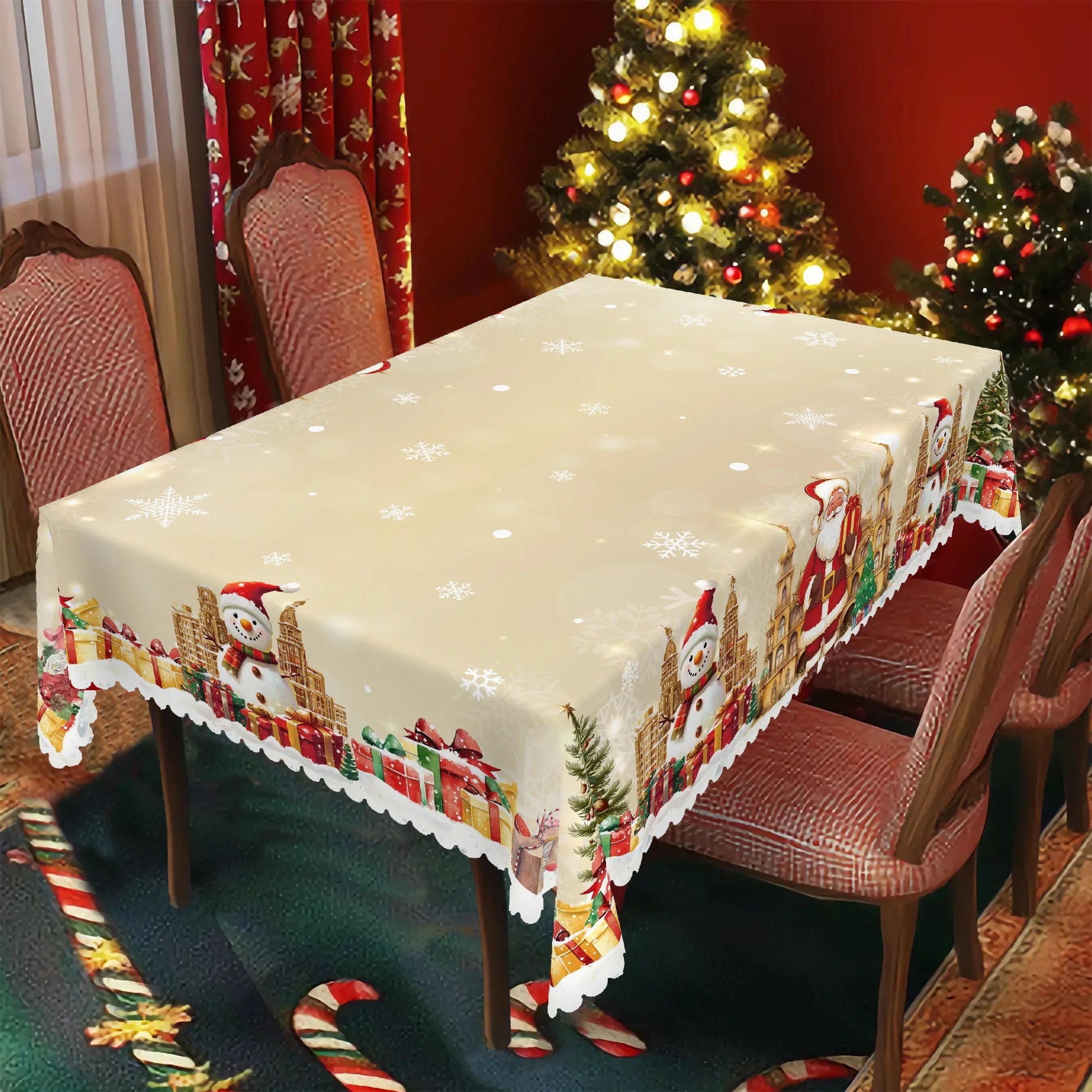 1 Piece Christmas Round or Rectangular Tablecloth, Various Sizes