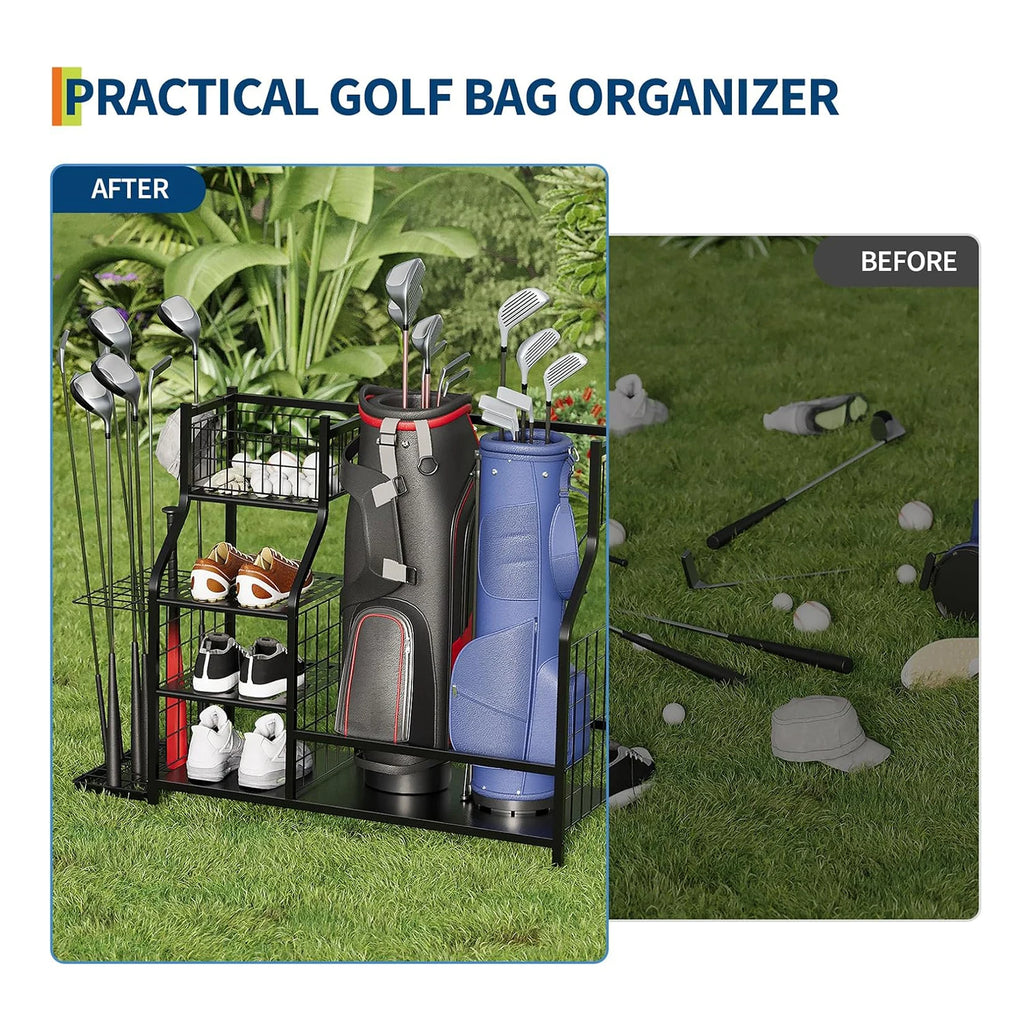 Golf Bag Storage Stand and Equipment Organizer
