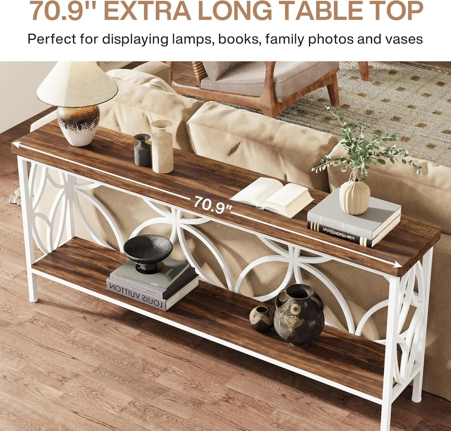 70.9-Inch Long Narrow Sofa or Entryway Table with Shelf for Storage.