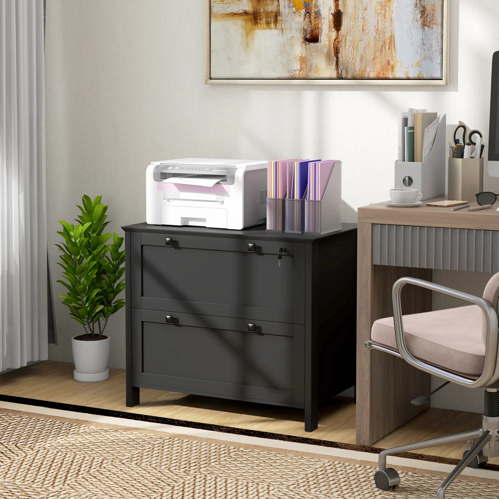 2 Drawer Lateral File Cabinet with Adjustable Hanging Bar.