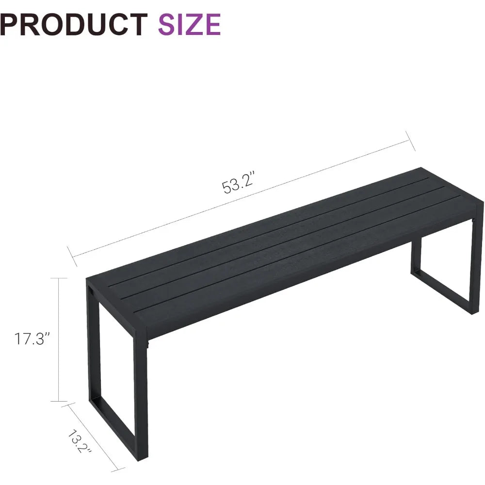 Two 53" Long Backless Metal 3-Person Outdoor Benches