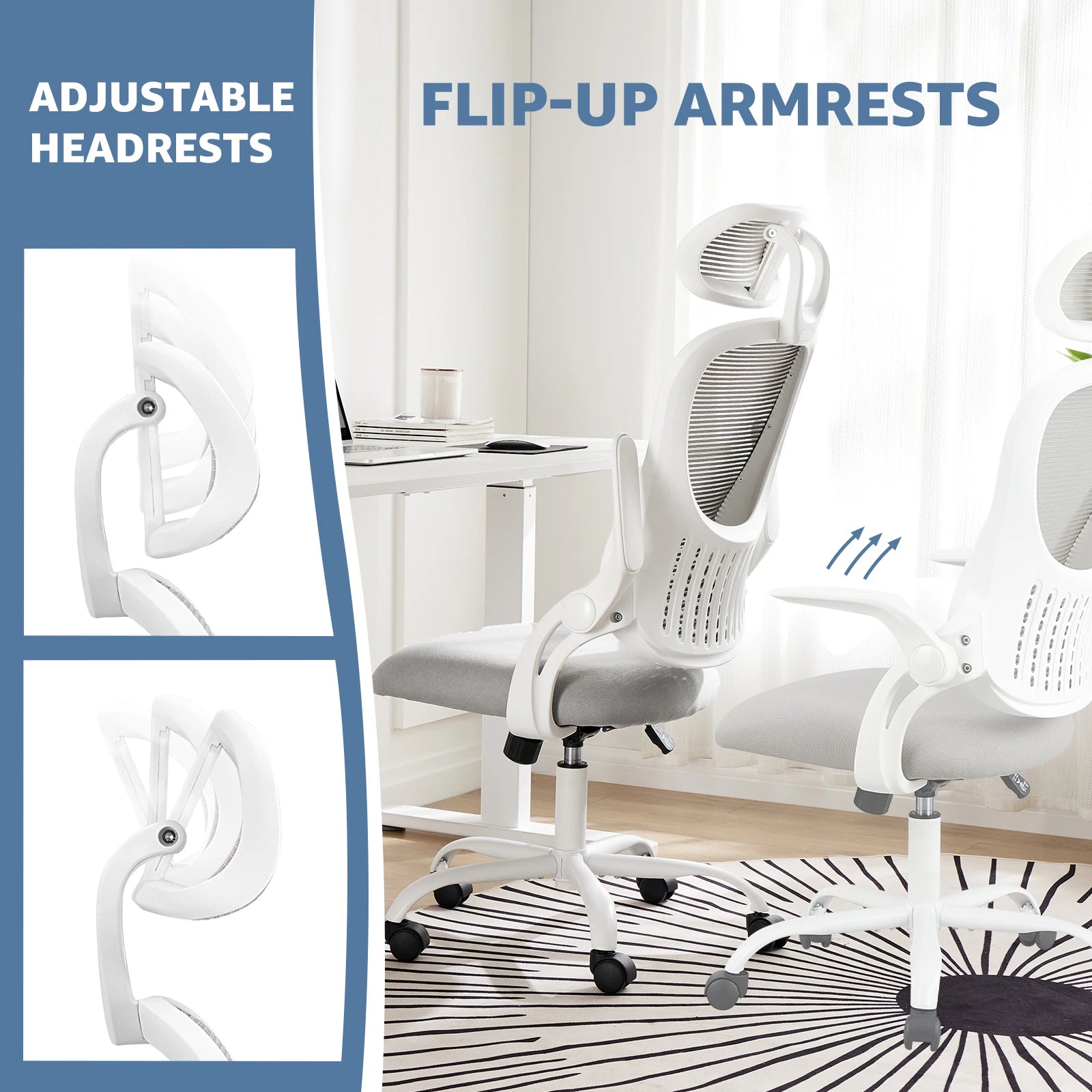 Mesh Ergonomic Computer Desk Chair with Flip-up Arms and Adjustable Headrest