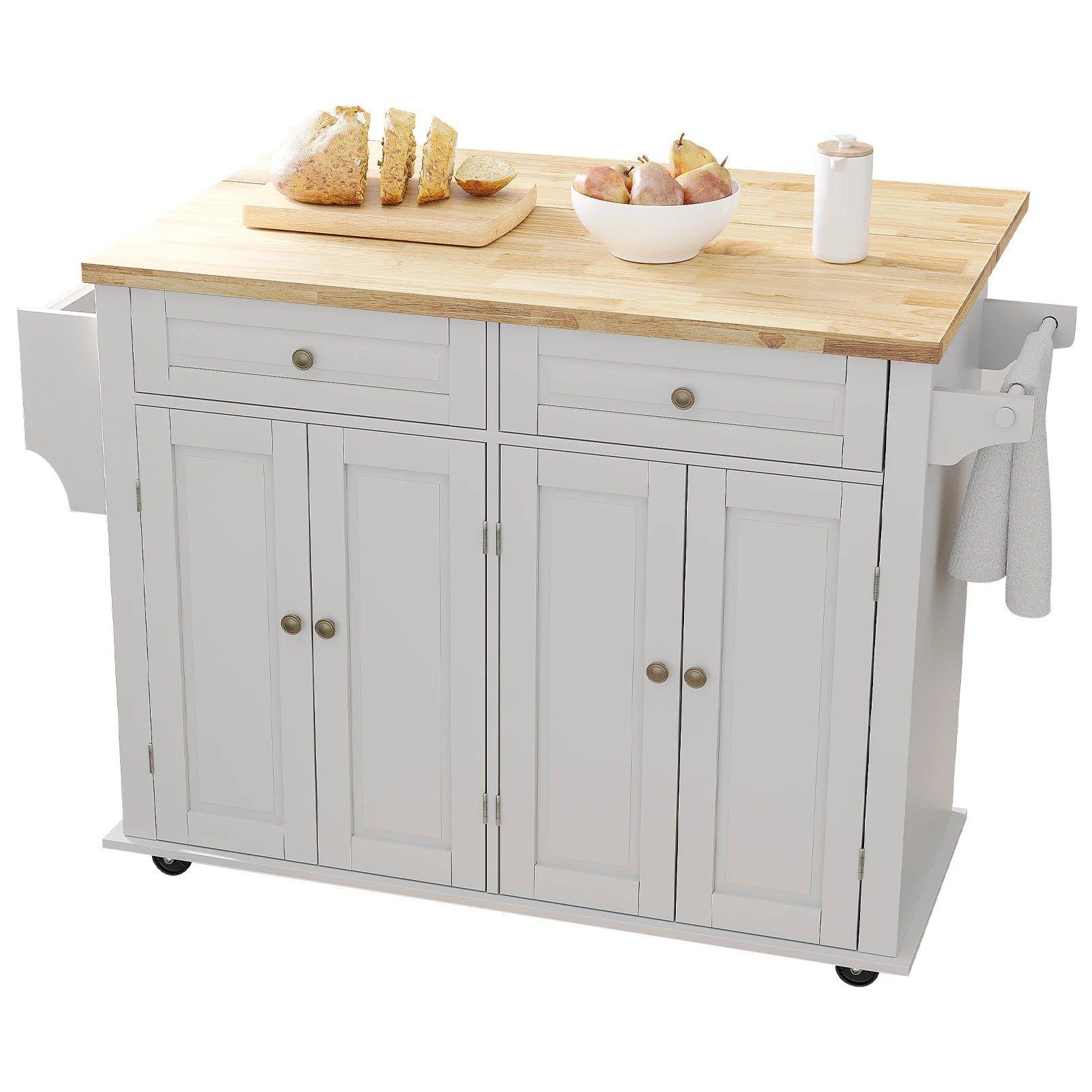 Rolling Kitchen Island with Drop Leaf and Storage Cabinet.