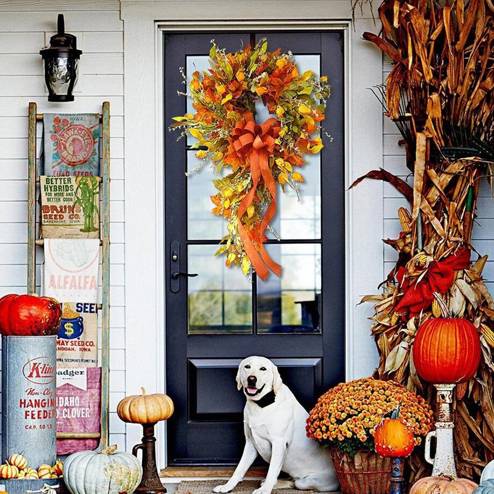 Fall Farmhouse Artificial Maple Leaf Wreath