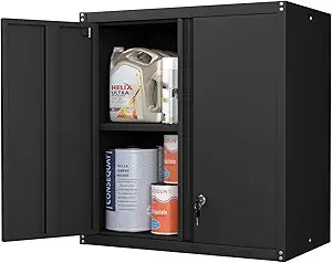 Metal Tool Storage Cabinet 72.8" Tall with Hooks and Shelves.