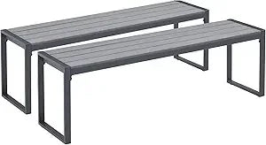Two 53" Long Backless Metal 3-Person Outdoor Benches