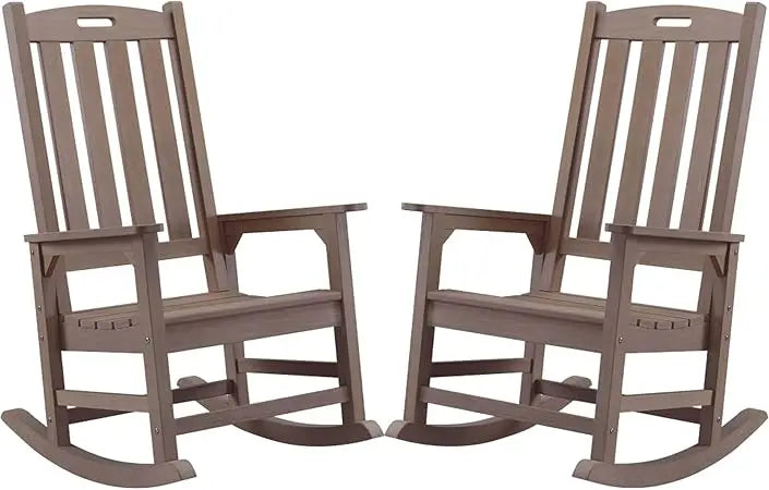 Set of 2 Poly Lumber Oversized Outdoor Rocking Chairs in Various Colors.