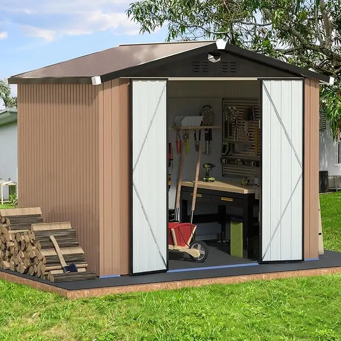 10' x 12' Waterproof Outdoor Storage Building with Lockable Doors,