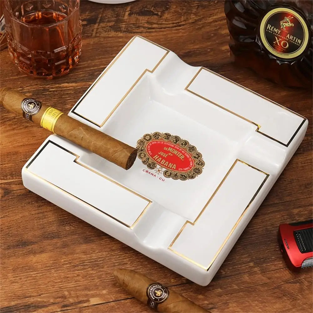 European Style Ceramic Cigar Ashtray with Large Capacity Wide Mouth Slot - Cigar not included.