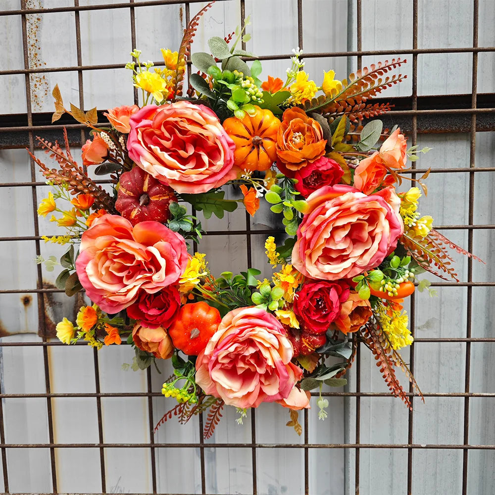 Round Autumn Decorative Wreath for Door or Wall