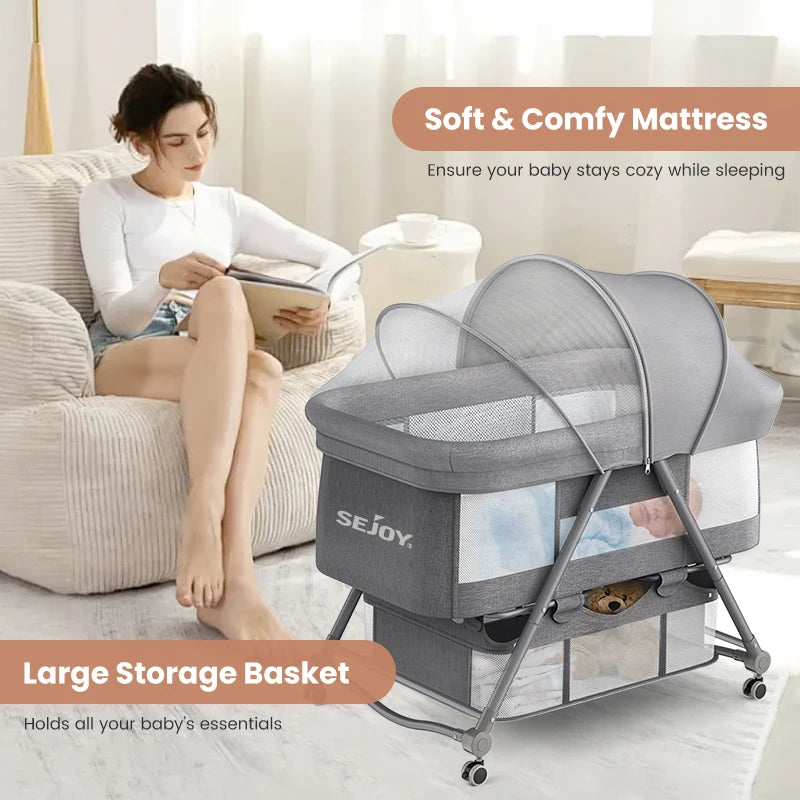 Baby Grab-and-go Convertible Rocking Travel Cot/Crib with Mosquito Net for Multi-Functional Use.