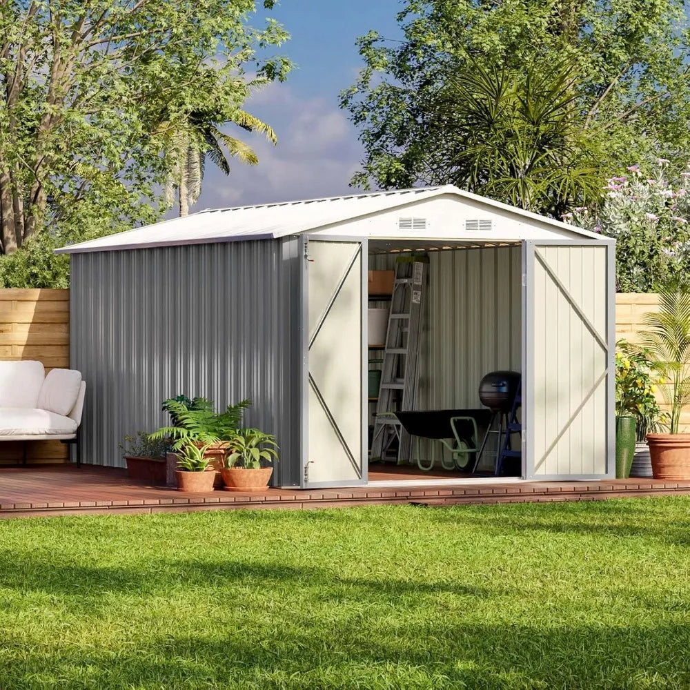 12 x 8 FT Outdoor Steel Storage Shed, With Lockable Doors.