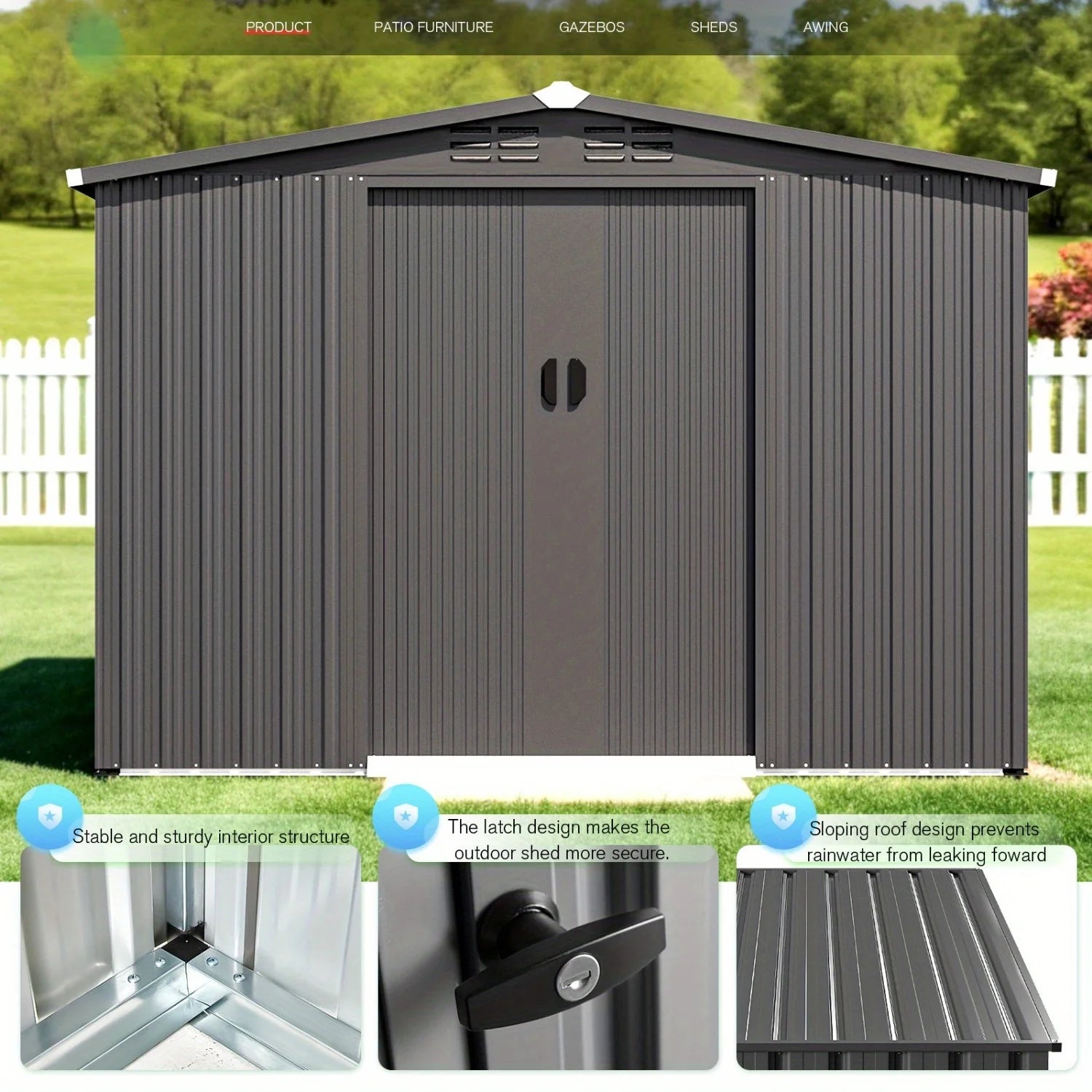 8x6 Ft Outdoor Storage Shed with Sliding Door and Metal Frame