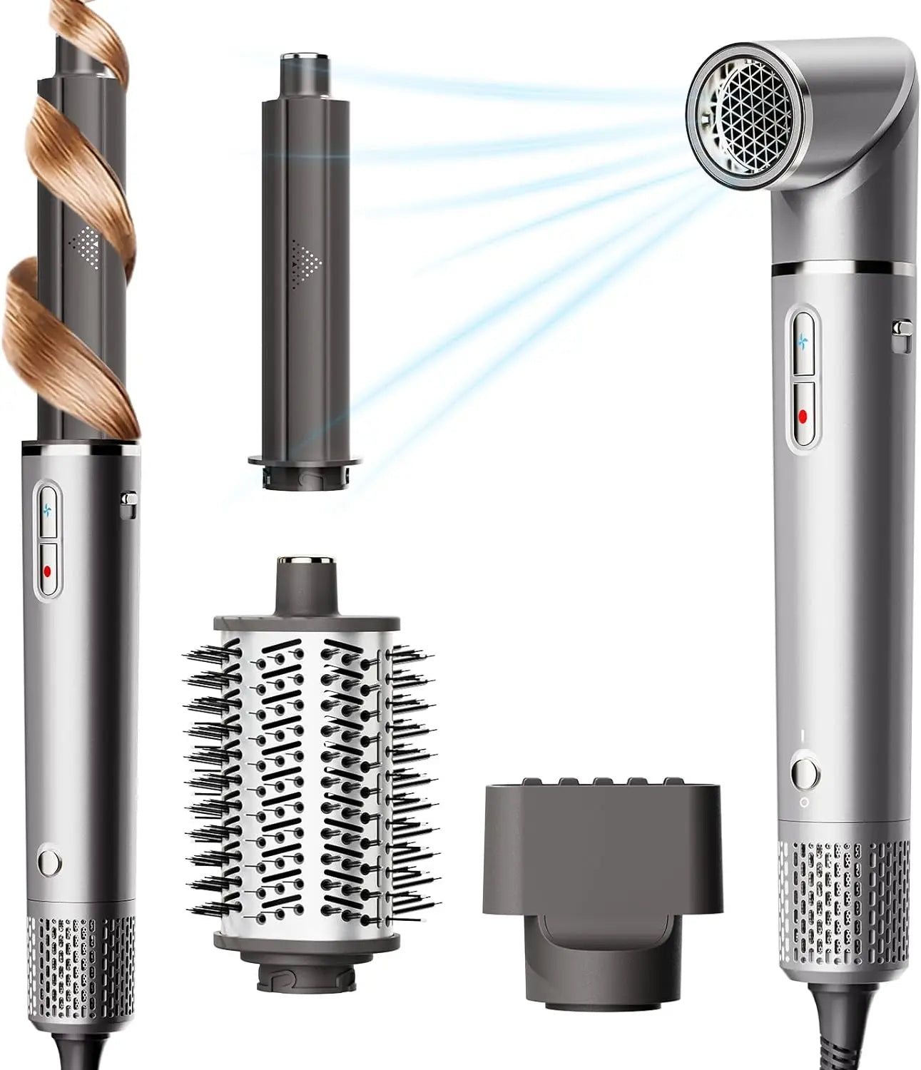 5 in 1 Hair Dryer Brush Set With High-Speed Negative Ionic Blow Dryer, Detachable Air Curler and Auto Air Wrap