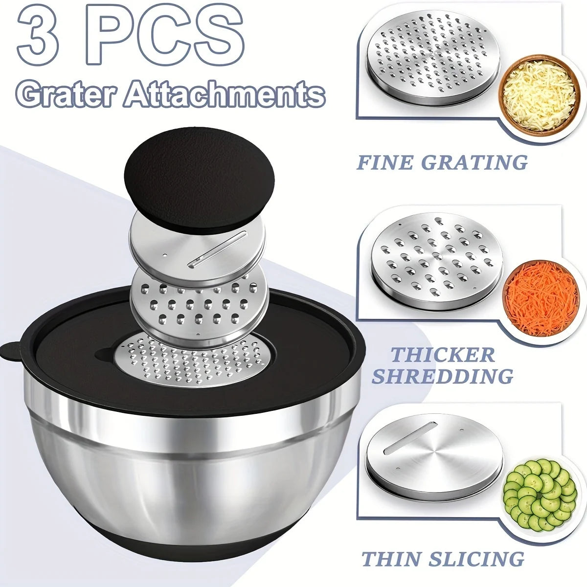 8pcs Stainless Steel Mixing Bowls with Airtight Lids and Attachments
