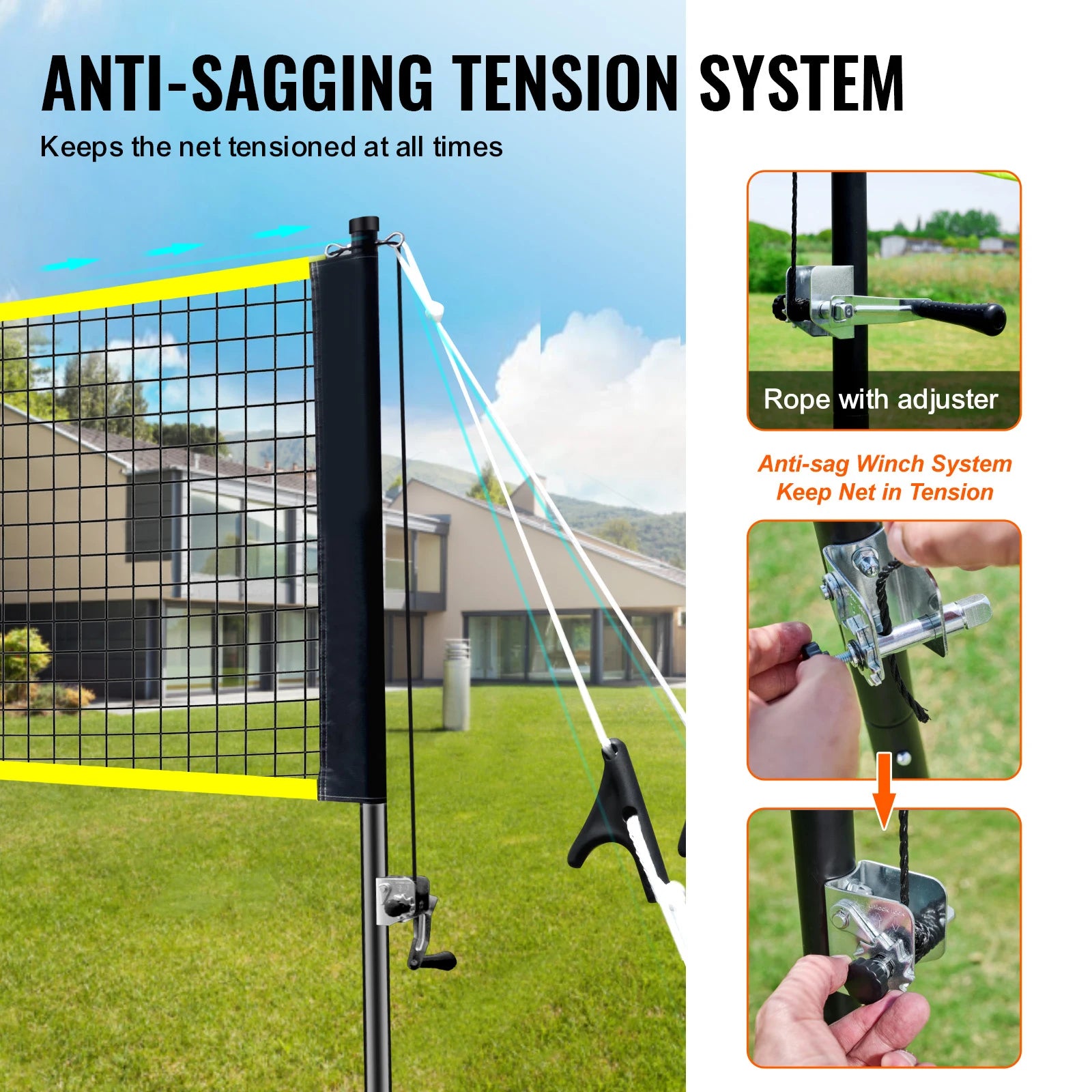 Outdoor Badminton Net Set W/Poles, Carrying Bag and 4 Iron Rackets