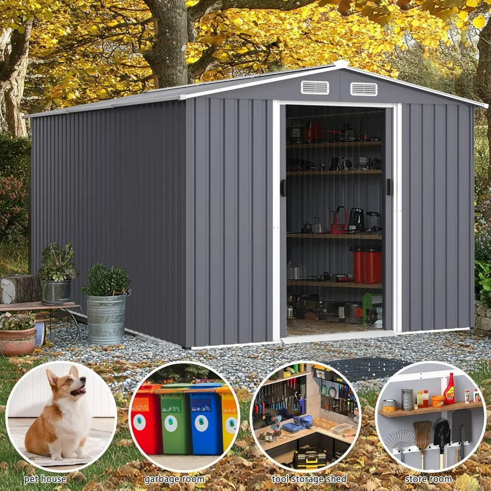 8 x 12 ft. Metal Outdoor Waterproof Storage Shed with Sliding Doors and Air Vents,