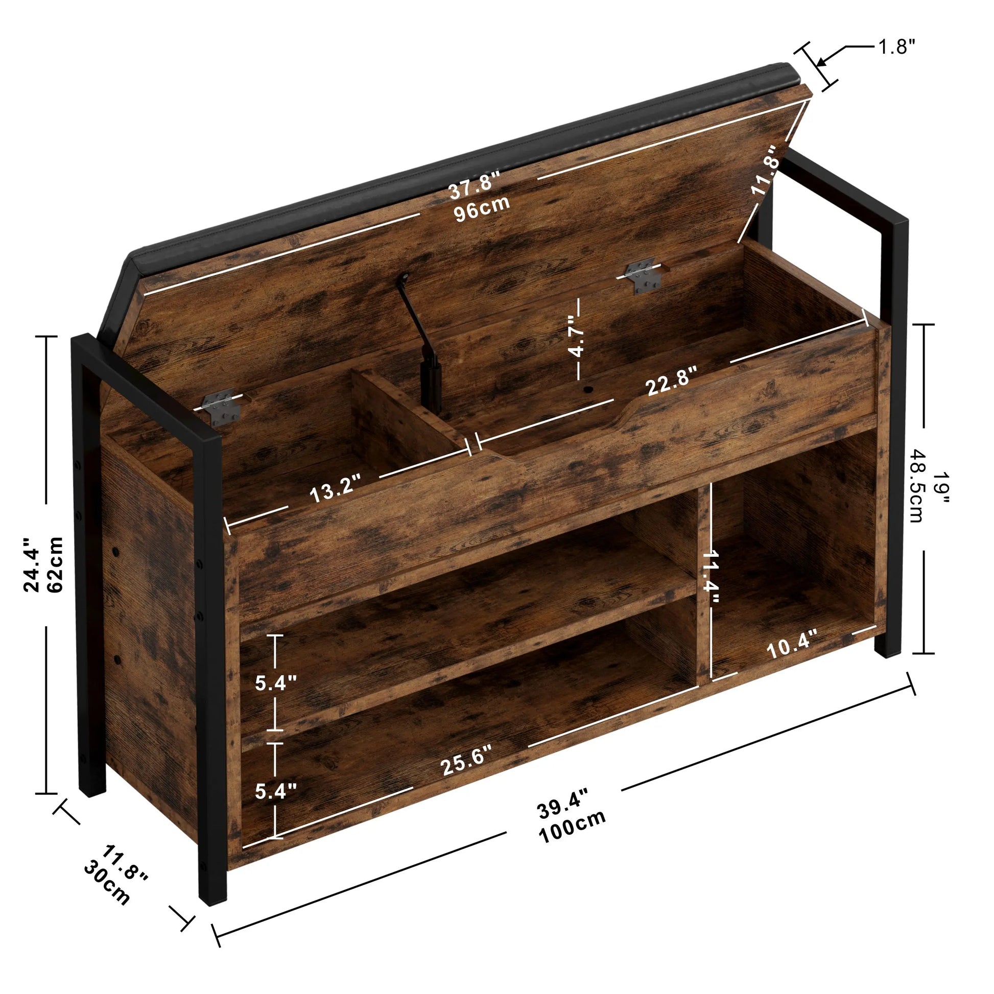 Bench with Lift Top Storage for Entryway or Bedroom
