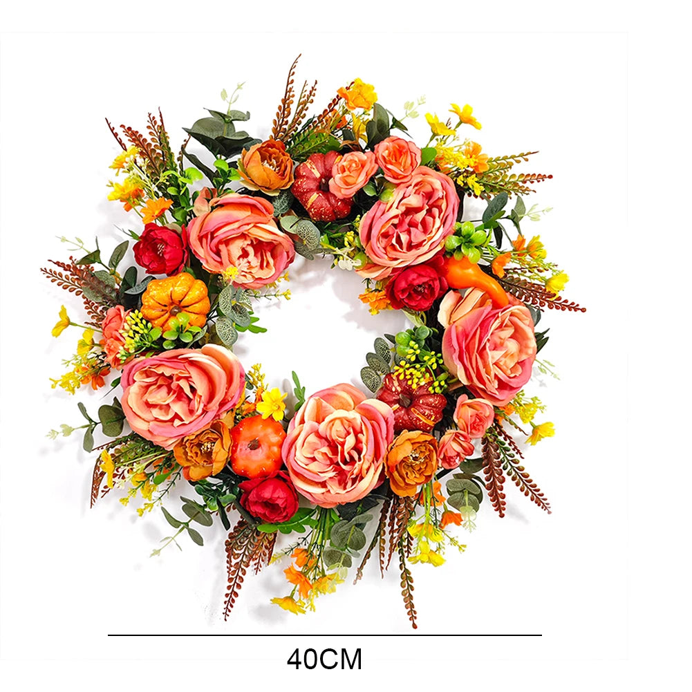 Round Autumn Decorative Wreath for Door or Wall