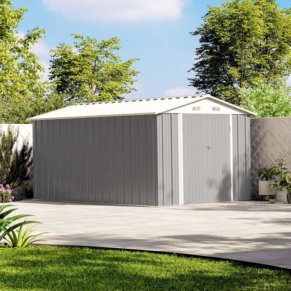 12 x 8 FT Outdoor Steel Storage Shed, With Lockable Doors.