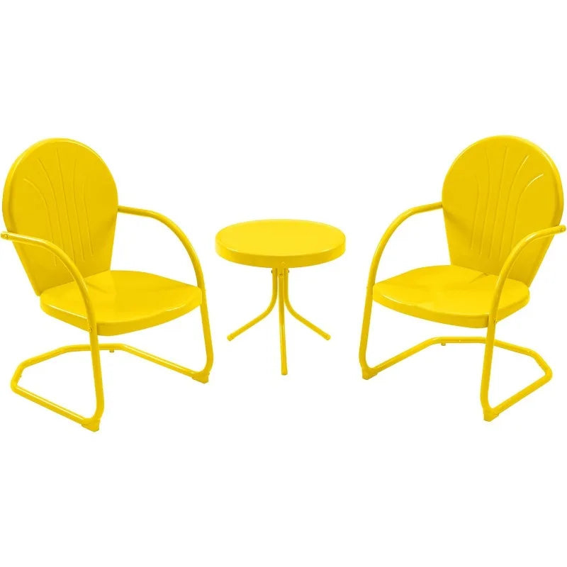 Retro Metal 3-Piece Patio Bistro Set with Two Chairs and Round Table