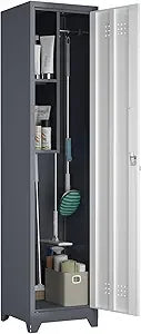 Metal Tool Storage Cabinet 72.8" Tall with Hooks and Shelves.