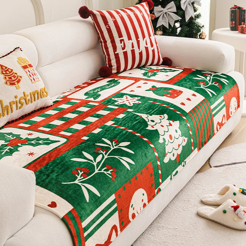 Winter or Christmas Flannel Anti-Slip Sofa Cover