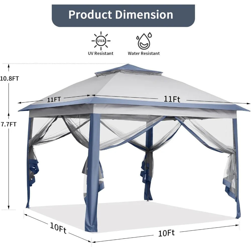 11x11 Pop Up Outdoor Gazebo for Backyard with Wheeled Carry Bag