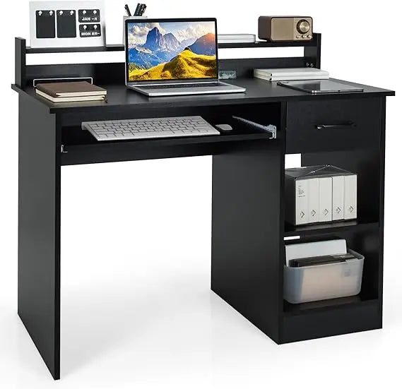 Office Desk with Drawer, Hutch, Keyboard Tray,  Adjustable Open Shelves.  Easy Assembly,