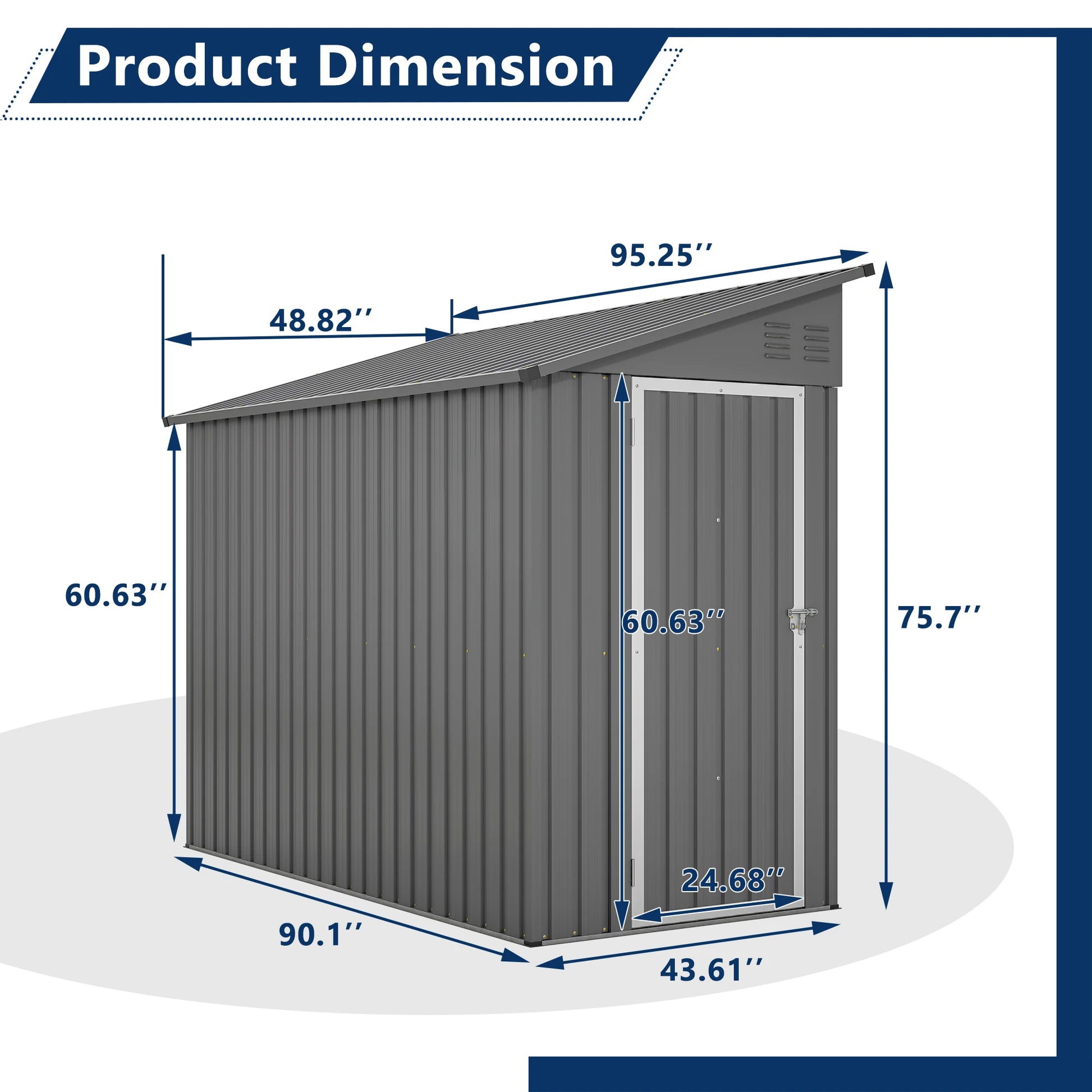 4' x 8' Outdoor Metal Wall Side Storage Shed with Sloped Roof and Aluminum Door