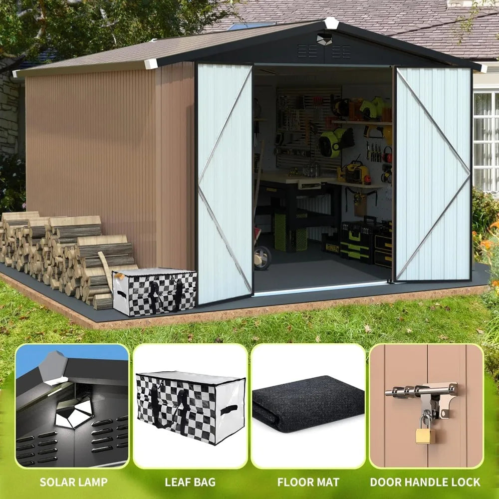 10' x 12' Waterproof Outdoor Storage Building with Lockable Doors,