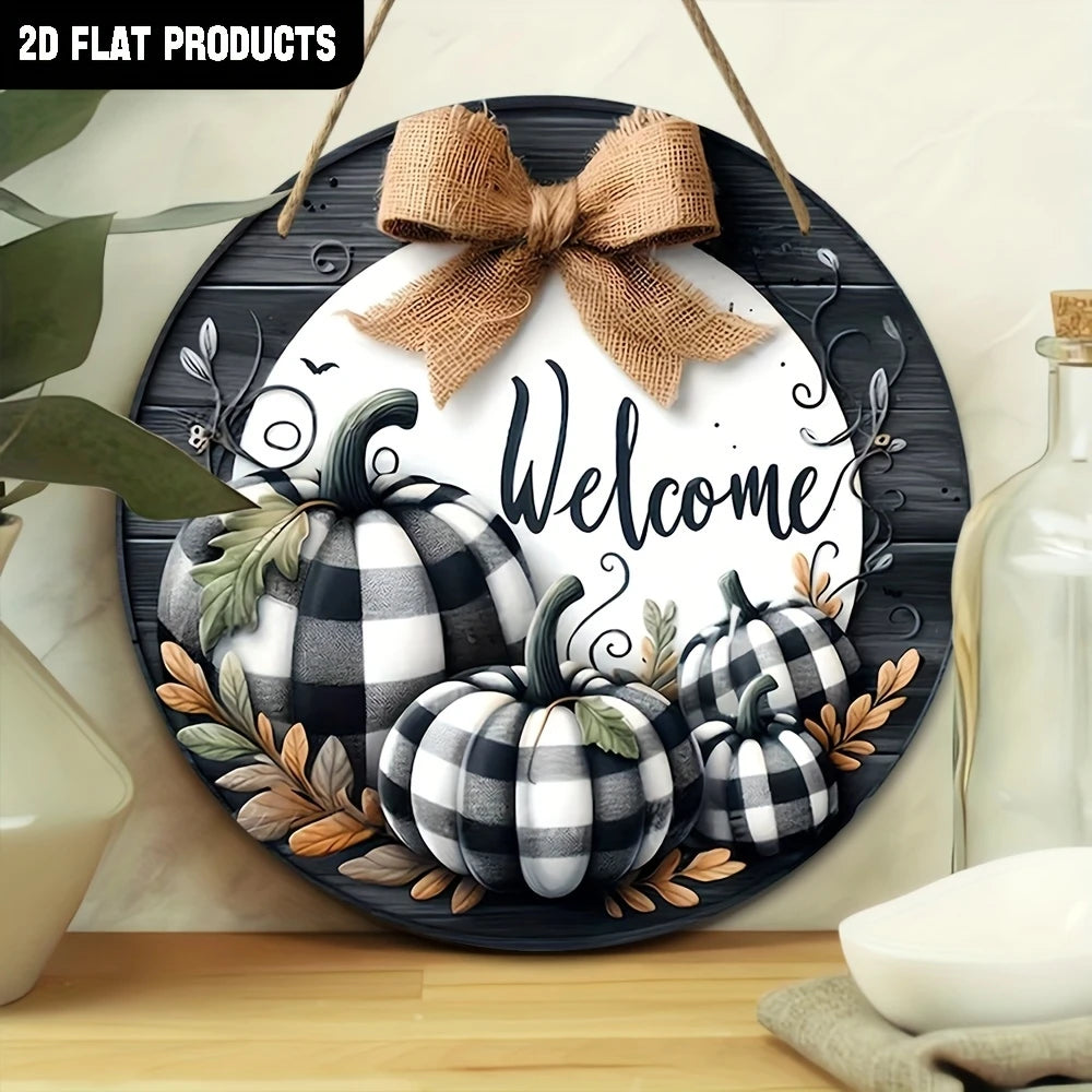 Pumpkin Design Wooden Wall Welcome Wreath