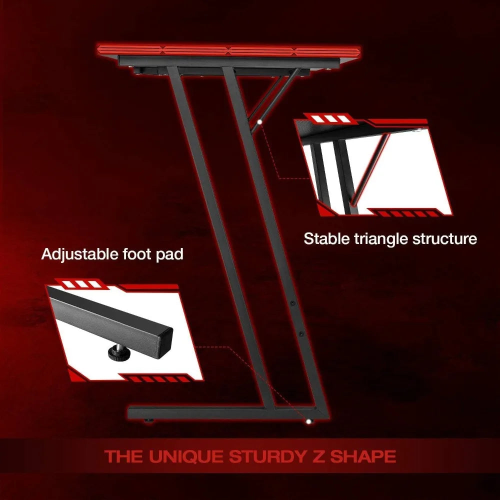 L-Shaped PC Gaming Desk with Large Monitor Riser Stand.
