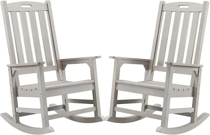 Set of 2 Poly Lumber Oversized Outdoor Rocking Chairs in Various Colors.