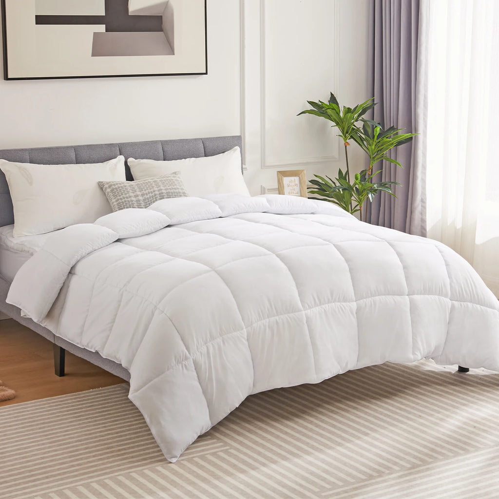 Easy to Wash King or Queen Comforter with Corner Tabs and Box Stitching.