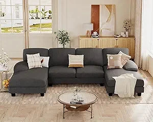 4-Seat Sectional U-Shaped Couches with Chenille Fabric with Removable Pillows. Various Colors.