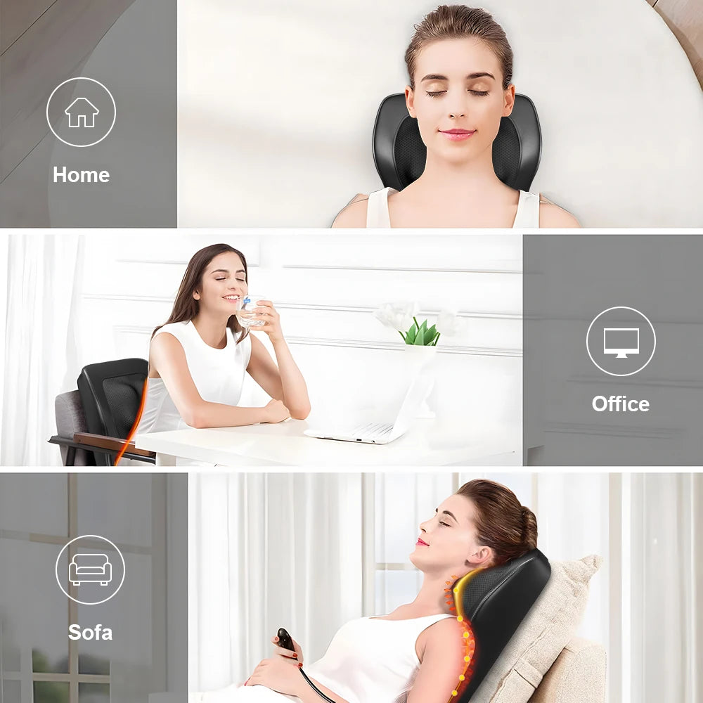 3 Speed Neck Pillow Massager with Vibration and Heat for Shoulder, Neck and Back Nuscies