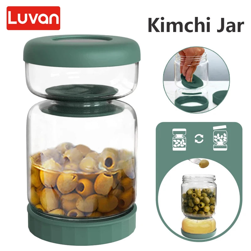 Hourglass Shaped Glass Flip Jar with Lids and Strainer for Food Storage.