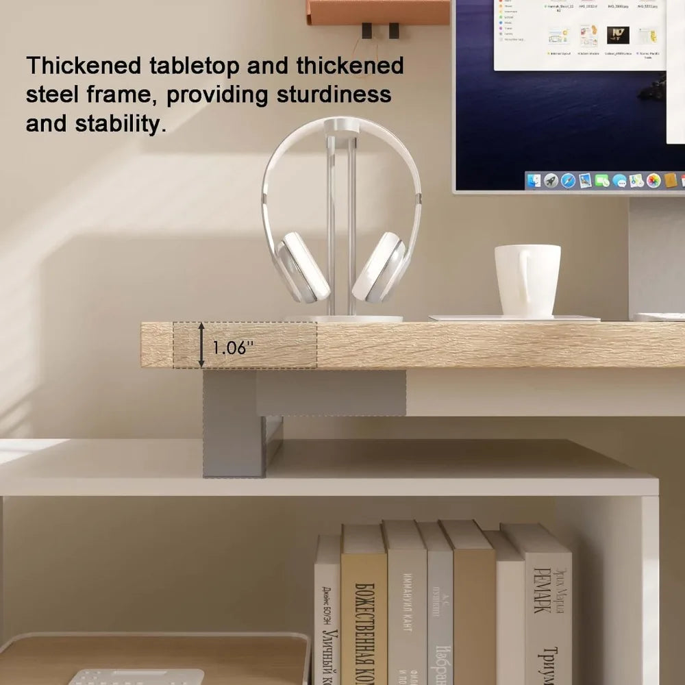Small Space 47" L-Shaped Computer Desk with File Drawers & Storage Shelves.