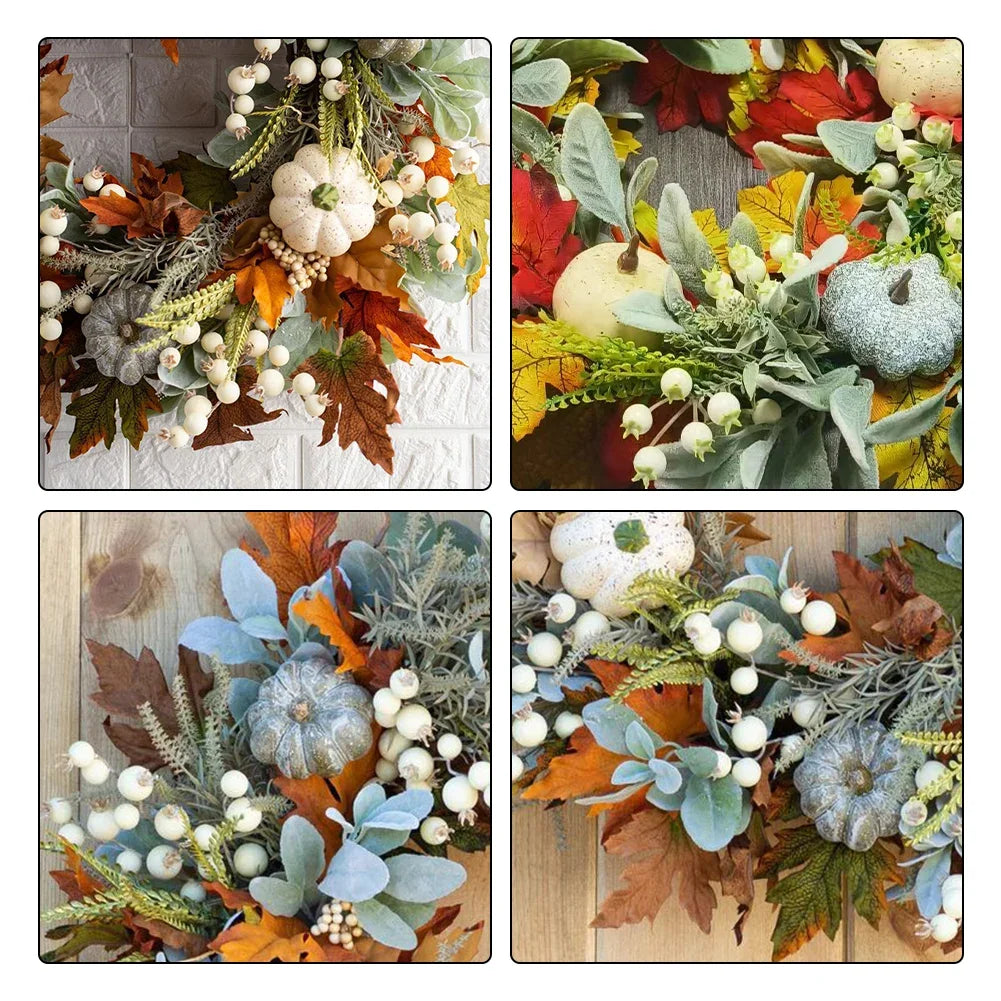 16" Fall  Wreath with Pumpkin and Berry Theme for Front Door, Window or Wall.