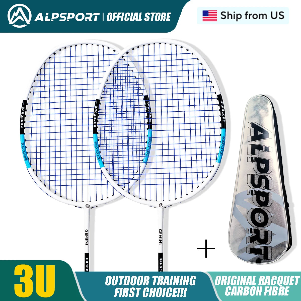 2 Badminton Rackets with Badminton String and Carrying Bag.