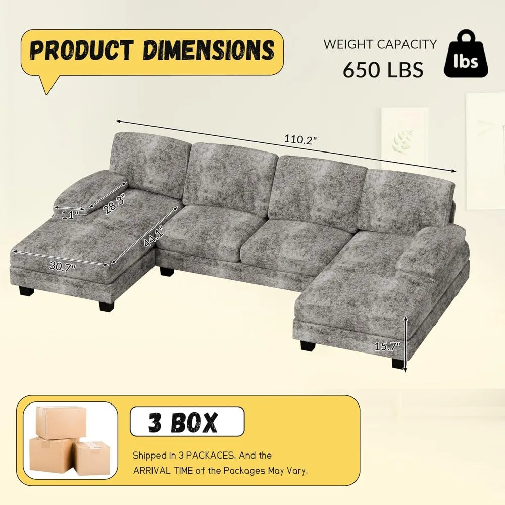 4-Seat Sectional U-Shaped Couches with Chenille Fabric with Removable Pillows. Various Colors.
