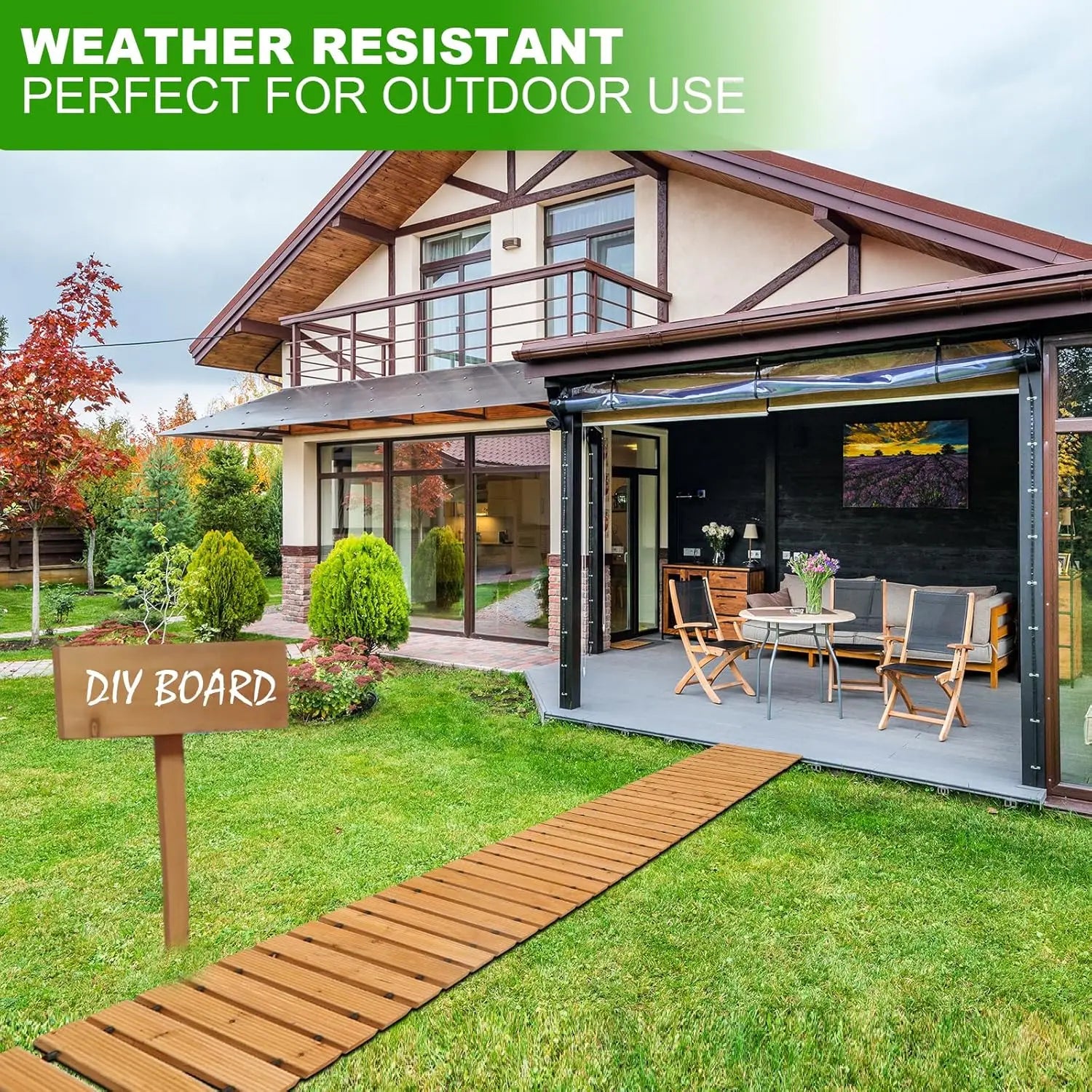 10FT Wooden Outdoor Roll Out Weather Resistant and Non-Slip Hardwood Walkway