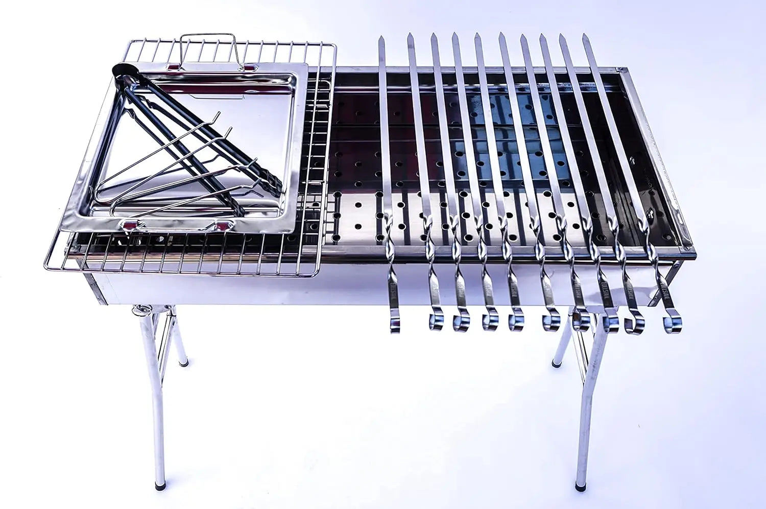 Stainless Steel Charcoal Grill with Shish Kabob Skewers