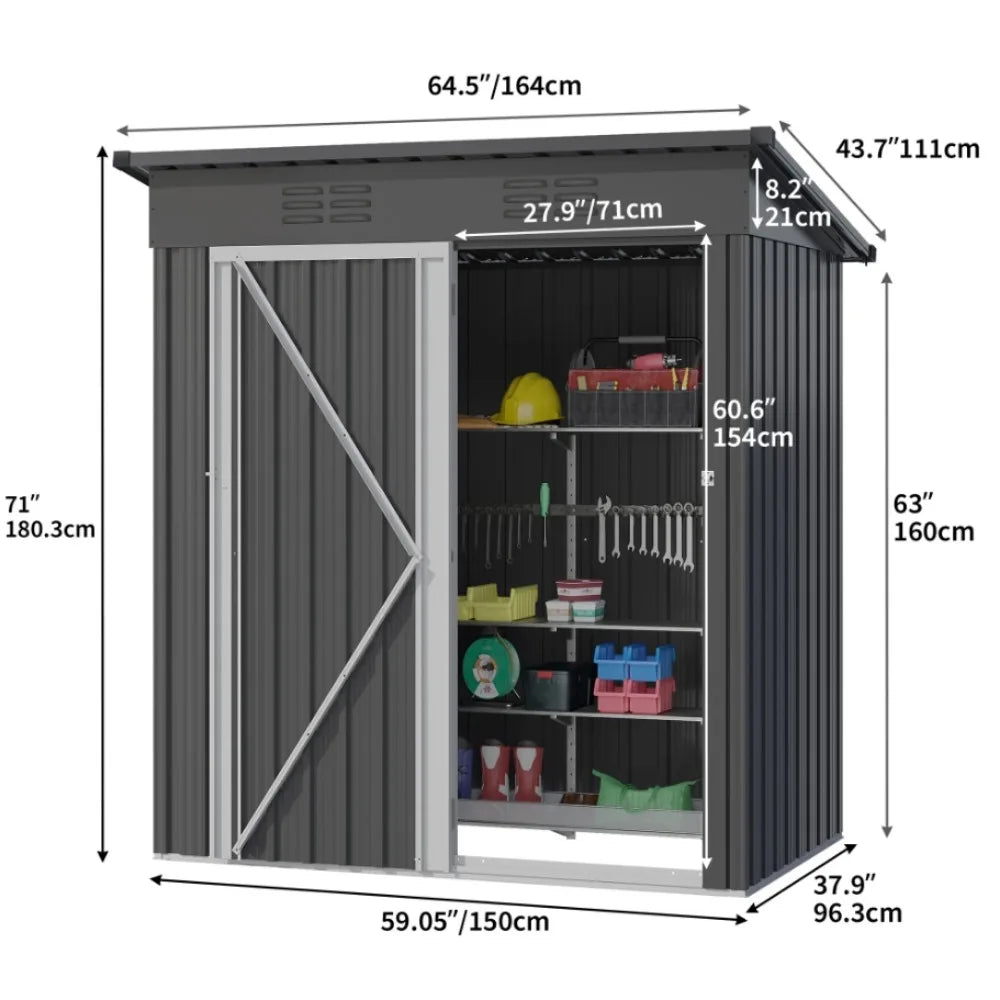 5X3 ft. Metal Storage Shed with Lockable Door & Air Vent,