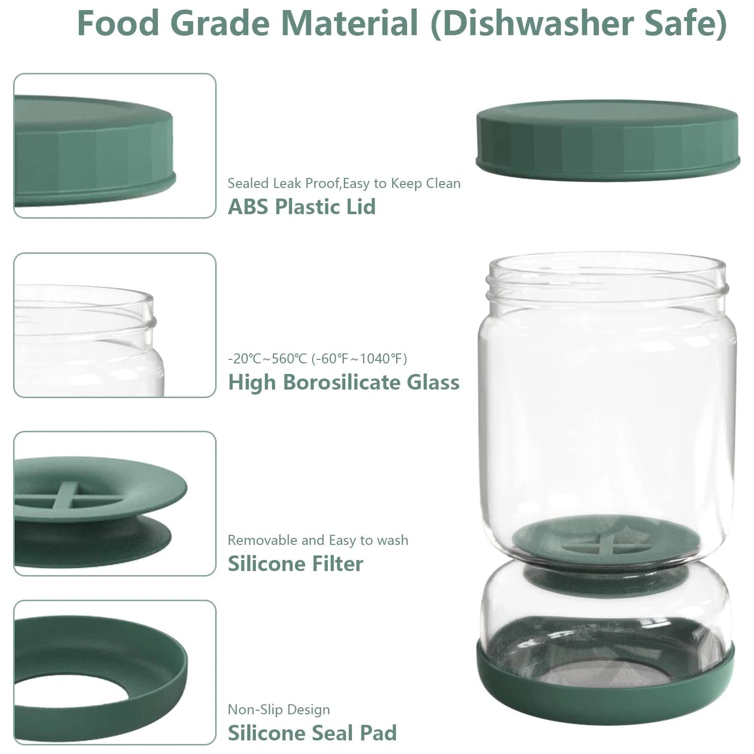 Hourglass Shaped Glass Flip Jar with Lids and Strainer for Food Storage.
